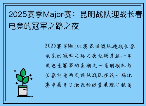 2025赛季Major赛：昆明战队迎战长春电竞的冠军之路之夜